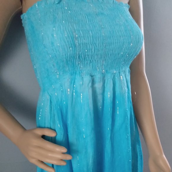 Sparkling Turquoise/Aqua Strapless Mini Cocktail Party Dress-MPH Collection-S - Picture 7 of 17